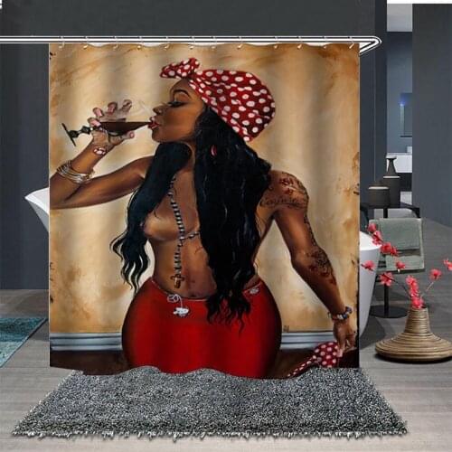 1PC African Woman Digital Printing Shower Curtain Thickened Polyester Fabric Waterproof and Mildew Proof Shower Curtains