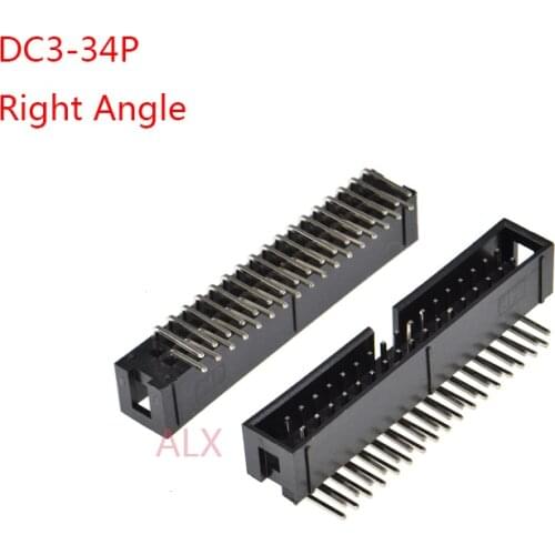 10pcs dc3-34p 2.54MM pitch JTAG ISP MALE SOCKET Right Angle idc box headers PCB CONNECTOR DOUBLE ROW 2x17PIN DC3 34 PIN HEADER