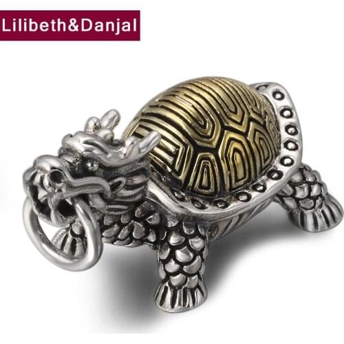 2019 Hiphop Creative Dragon Tortoise Pendant 100% Real 925 Sterling silver Jewelry Men Women Necklace Pendant fine Jewelry P36