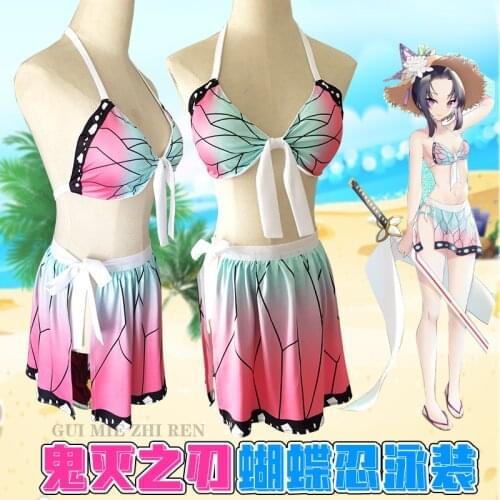 Demon Slayer Swimsuit Kimetsu No Yaiba Shinobu Cosplay Costume Swimwear Demonias Bikini Set Anime Bathing Suit Sexy Costumes