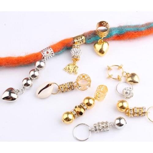 5pcs/Pack Hair Ring Love Shell Pendant Hair Braid Dread Dreadlock Beads Clips Cuffs Rings Jewelry Dreadlock Clasps Hair Tools