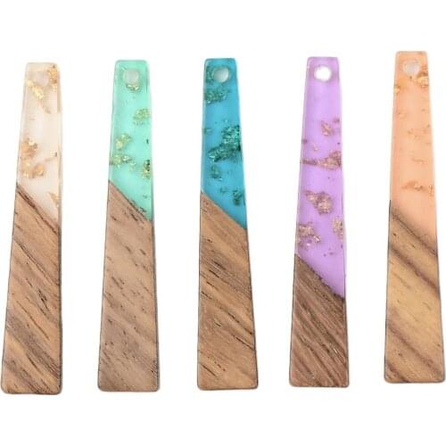 50Pcs Opaque Transparent Resin Walnut Wood Trapezoid Pendants For DIY Crafts Earring Dandgle Necklace Jewelry Making 44.5x8x3mm