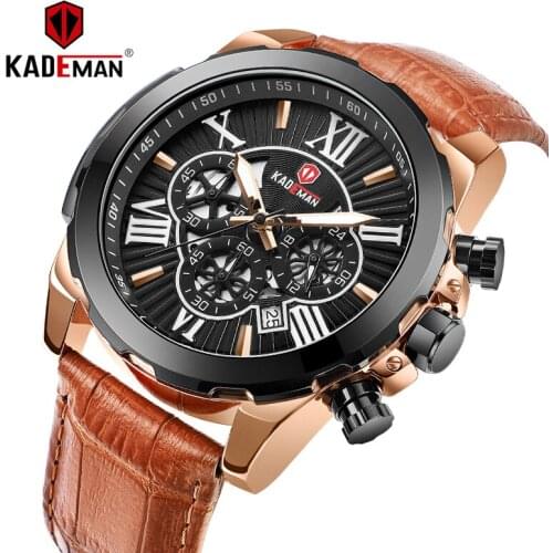 848 Luxury KADEMAN Brand Men Watches 6 Hands with Chronograph Calendar Roman Numerals Fashion Male Leather Quartz Wristwatch