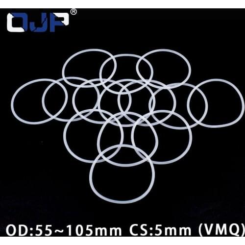 White Silicon Ring Silicone/VMQ O ring 5mm Thickness OD55/60/65/70/75/80/85/90/95/100/105mm Rubber O-ring Seal Gasket Washer