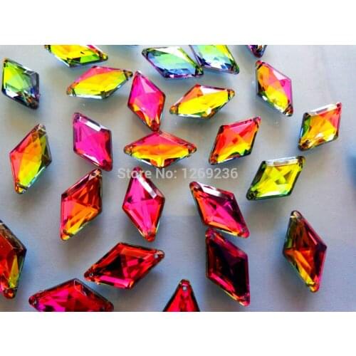 Free shipping Sew on Acryl Crystals multi- colour 14*24mm 100pcs Prismatic loose beads Rhinestones Accessories Strass
