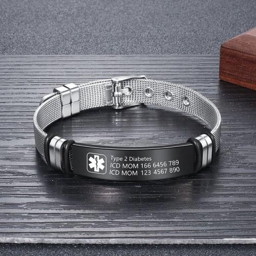 Free Engrave Emergency Medical Bracelet For Men Alert ID Bracelets for Adults Stainless Steel Medical Alert Bangles