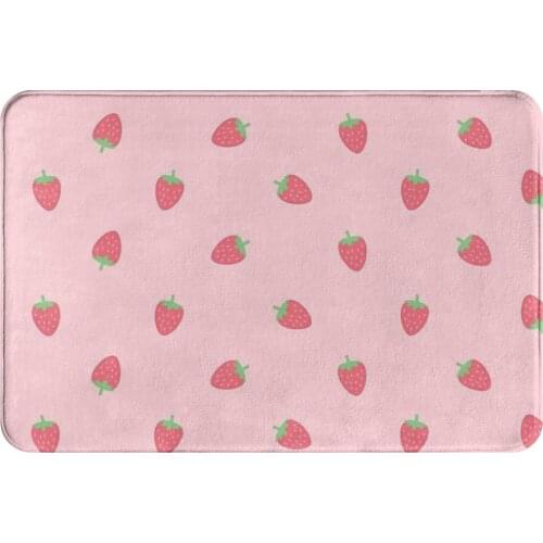 Cottagecore Rural Aesthetic Non-slip Doormat Strawberries Cute Pastel Pink Living Room Kitchen Mat Outdoor Carpet Flannel Decor