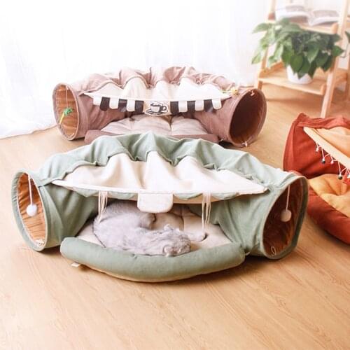 Home Cat Bed Pet Game Tunnel Toy Cat Nest Removable Washable Pet Cushion Mat Kitten Dogs Toys Four Seasons Universal Cats Nests