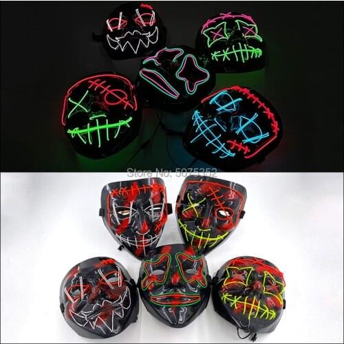 Halloween Horror Mask Glowing LED Mask Light Up EL Wire Mask Festival Cosplay Costume Rave Mask Horror Glow Party Supplies