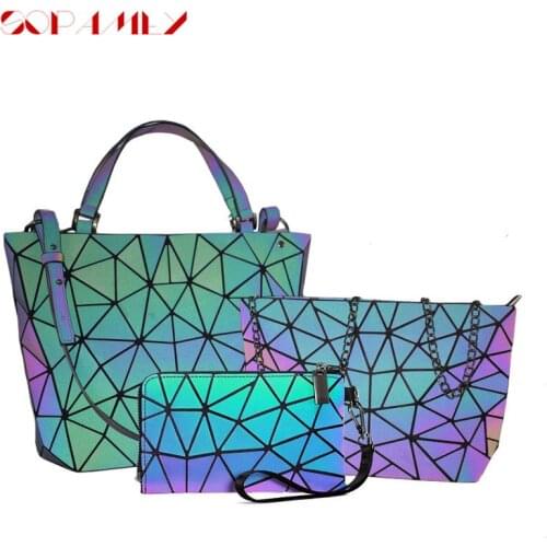 New Women Handbags Bag Set 3 Pcs Chain Crossbody Bags Women Geometric Luminous Shoulder Bags Female Purse Wallet Tote Bag Sac