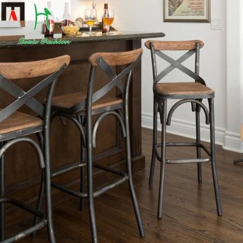 Louis Fashion European Style Bar Chairs Iron Wood Simple Modern Stool Desk High Retro