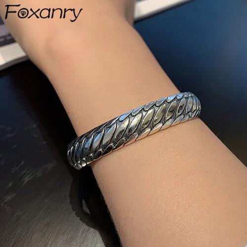 Foxanry Minimalist 925 Sterling Silver Punk Brcacelet Thai Silver Jewelry INS Fashion Vintage Handmade Party Accessories Gifts