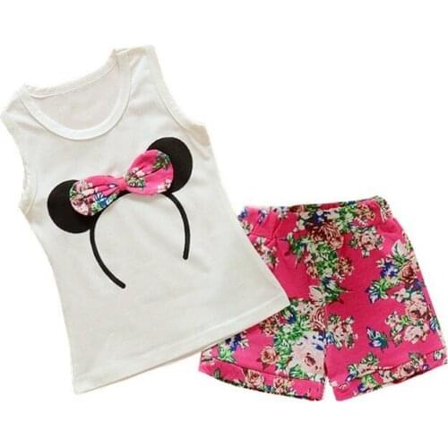 Fashion Summer Baby Girls Clothing Sets Children Sport Cartoon Bow Vest Pants 2Pcs/sets Infant Cotton Clothes Toddler Tracksuit