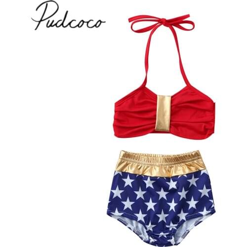 2019 Brand New 1-6Y Toddler Baby Girl Beachwear Bikini Sets Swimsuit Bra Top+High Waist Stars Shorts 2PCS Bathing Suit Beachwear