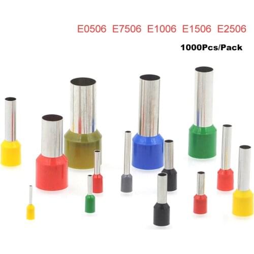 1000Pcs Tube Crimp Terminals Insulated Cord End Electrical Wire Connector E0506~2506 Cable Brass Ferrules VE 0.5-2.5mm2 22-14AWG