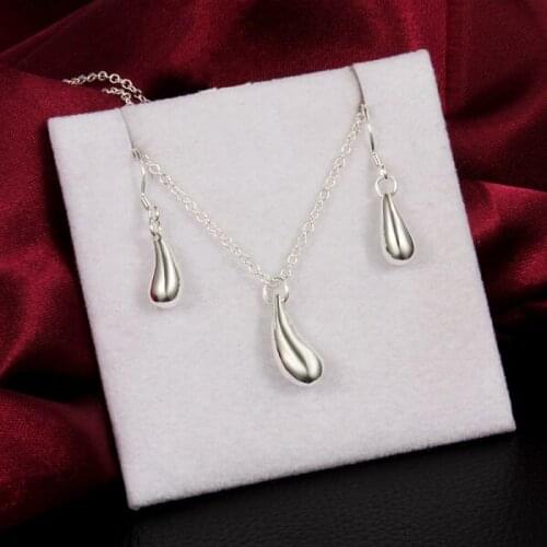 Charms 925 sterling Silver elegant water drop pendant necklace earring Jewelry set for women Party wedding jewelry girl gifts