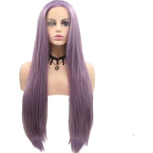 Purple Synthetic Hair Wigs Long Straight Fiber Hair Heat Resistant Synthetic Lace Frontal Cosplay Party Wigs for Fashion Women