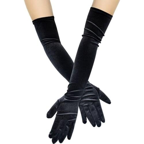Women Sexy Glove Black Long Gloves Autumn Velvet Driving Gloves Female Elegant Long Dinner Dress Gloves Etiquette Gloves