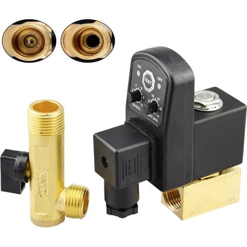 AC 220V 1/2" Brass Electronic Drain Valve Split type Valve with Timer OPT and Two-way Two position for Air Compressor / Cooler