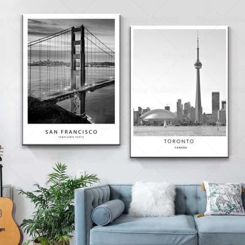 World City Black White Canvas Painting Landscape San Francisco Toronto city Poster Prints Nordic Style Wall Art Picture