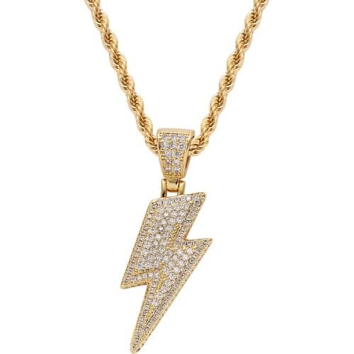 AAA Cubic Zircon Hip Hop Lightning Pendant Men Necklace High Quality Rock Chain Link Luxury Jewelry