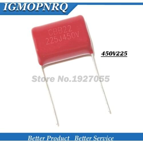 10pcs 450V225J 2.2uF 10pcs CBB Polypropylene film capacitor pitch 20mm 225 450V225 2.2uF 450V 450V225J-P20 NEW
