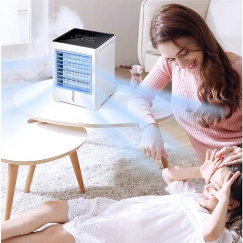 Usb Charging Portable Air Conditioner Small Usb Desktop Air Cooler Built-in Ice Box Cooling Fan Strong Wind Night Light #G2