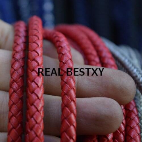REAL BESTXY 5m/lot 5mm/red Braided Leather Bolo Cord Round Genuine Leather Strip For Necklace Bracelet real leather cords hot