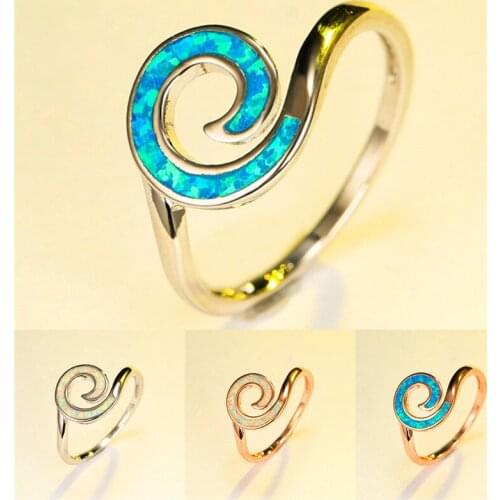 Luxury Female White Blue Opal Stone Ring Rose Gold Silver Color Wedding Rings For Women Cute Bridal Clouds Engagement Jewelry