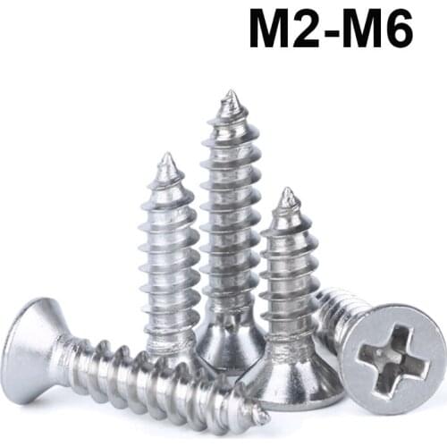 316 Stainless Steel Countersunk Flat Head Phillips Self-tapping Screws Cross Recessed Wood Screw M2 M2.2 M2.6 M3 M3.5 M4 M5 M6