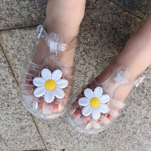Toddler Girl Sandals Sun Flower Jelly Shoes Kids Solid Cut-Outs Cute Kindergarten Wearing Gladiator Anti-Slippery Toddler Slides