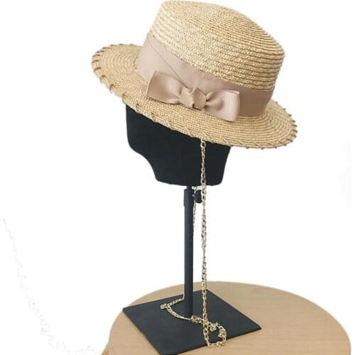 Fibonacci Sun Hats Women Retro Straw Hat European Punk Chain Novelty Flat Top Sun Hat Ribbon Beach Cap Street Fashion Wild Trend