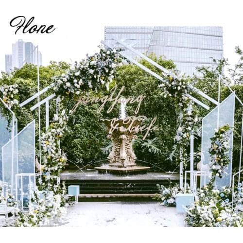 1set Wedding wrought iron arch flower door pentagon outdoor geometry wedding party backdrop flowers stand stage props decoration