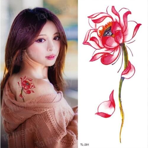 Lotus flower tattoo stickers body art waterproof temporary tattoos for women sexy back tattoo lotus flower stickers bikini girls