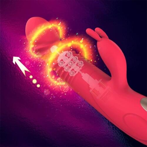 Tongue Licking Telescopic Rabbit Vibrator Rotation Beads Dildo Vibrator Clitoris Stimulator Heating Erotic G-spot Massage