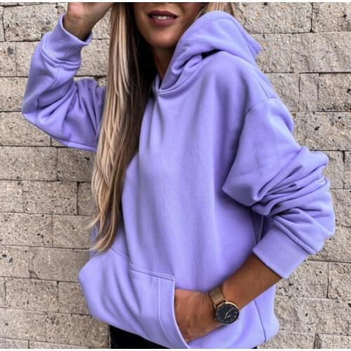 Autumn Womens Sweatshirts Long Sleeve Hooded Purple Pockets Loose Female Hoodies Fashion Streetwear Casual Ladies Sweatshirt