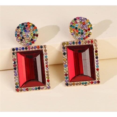 JURAN Hot Multicolored Rhinestone Long Drop Earrings High-Quality Fashion Geometric Square Crystal Jewelry Accessories For Women