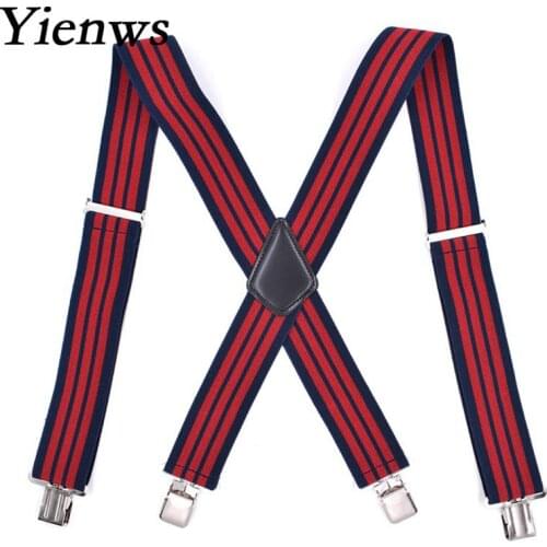 Yienws 120cm Suspensorios Homens Mens Braces for Trousers Red Navy Striped Suspenders for Mans 4 Clip X Sharp Szelki YiA052
