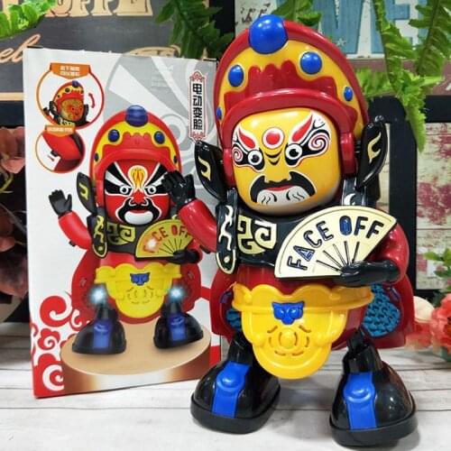 Funny Peking Opera Face Change Dancing Robot Facebook Automatically Convert With Light Music Robot Toy For Children Toy Gift