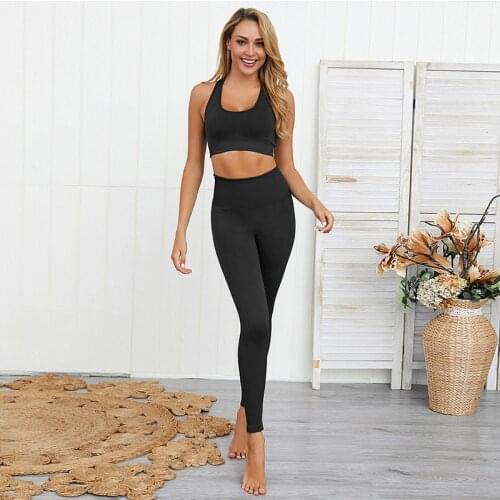 2 Pcs/Set Women New Seamless Yoga Sets Fitness Sports Suits Breathable Soft Gym Clothes Running Leggings Workout Set FC816