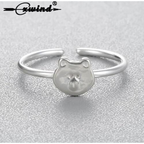 Cxwind Lovely Bear Shape Rings for Women Open Band Adjustable Innovative Charm Bear Face Ring Jewelry Accessory Bijoux