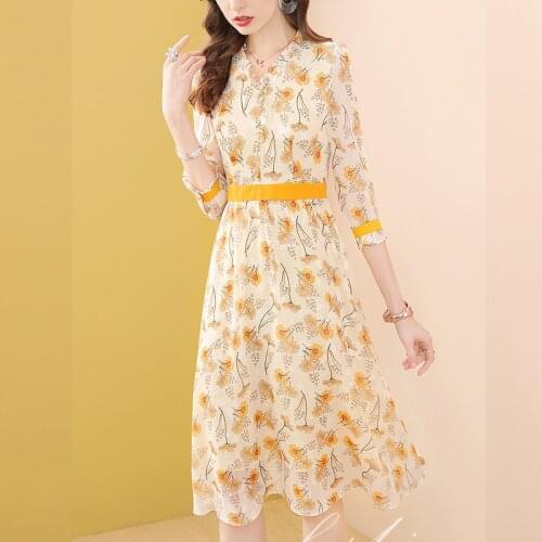 Summer Flower Printed Chiffon Dress For Women Patchwork Color blocking Sweet Ruffle Half Sleeve Holiday Beach Dresses Elegant