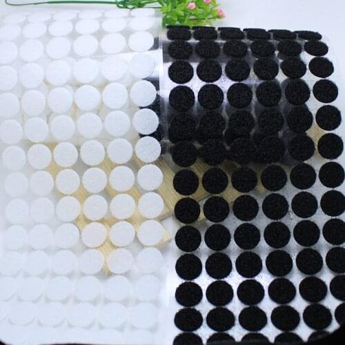 15mm 100 Pairs White and Black Magic Nylon Sticker Double Sided Adhesive Hooks Loops Disks White Round Fastener Tape Sewing