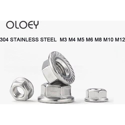 2Pcs M3 M4 M5 M6 M8 M10 DIN980 304 Stainless Steel Flange Type Hexagon Nuts All Metal Nuts Locking Lug Lock Nuts