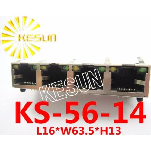 40PCS x RJ45 56/1x4 Shield type LED Jack 4 Port With Metal Shrapnel PCB Right Angle Modular Female Network Socket LAN Connector