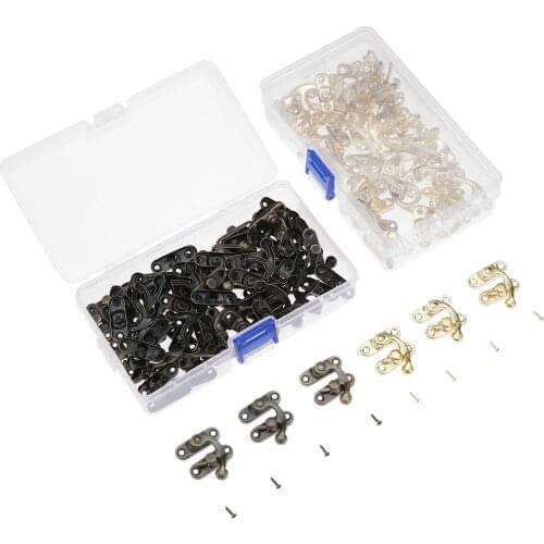 48Pcs 29*33mm Antique Bronze Horn Decorative Latch Hasps Clasps Buckle Wood Jewelry Box Padlock with Storage Box & 192Pcs Screws