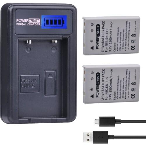 2Pcs 3.7V EN-EL5 ENEL5 Camera Battery + LCD USB Charger for NIKON Coolpix P530 P520 P510 P100 P500 P6000 P5100 P5000 P80 P90