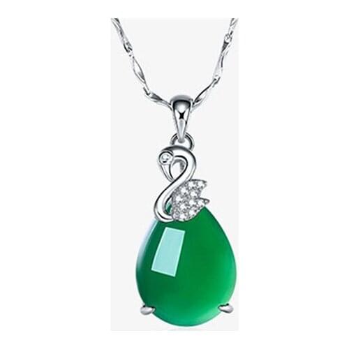 Popular 925 Silver Water Drop Green Jade Pendant Necklace Chalcedony Charm Jewelry Accessories Fashion Amulet for Women Gifts