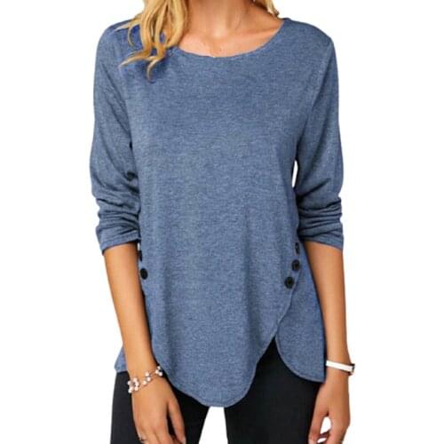 Irregular Casual Cotton Tshirts Women Long Sleeve Button T-Shirts O-Neck Plus Size S-5XL Female Solid Color Clothing Top Shirts