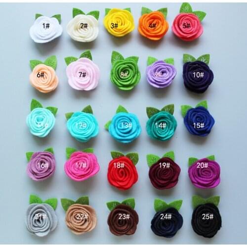 100 pcs/lot, You Choose Color 4 CM Felt Rosette with Leaf Flowers, handmade Felt Fabric Flower For DIY headband Hair Accessories